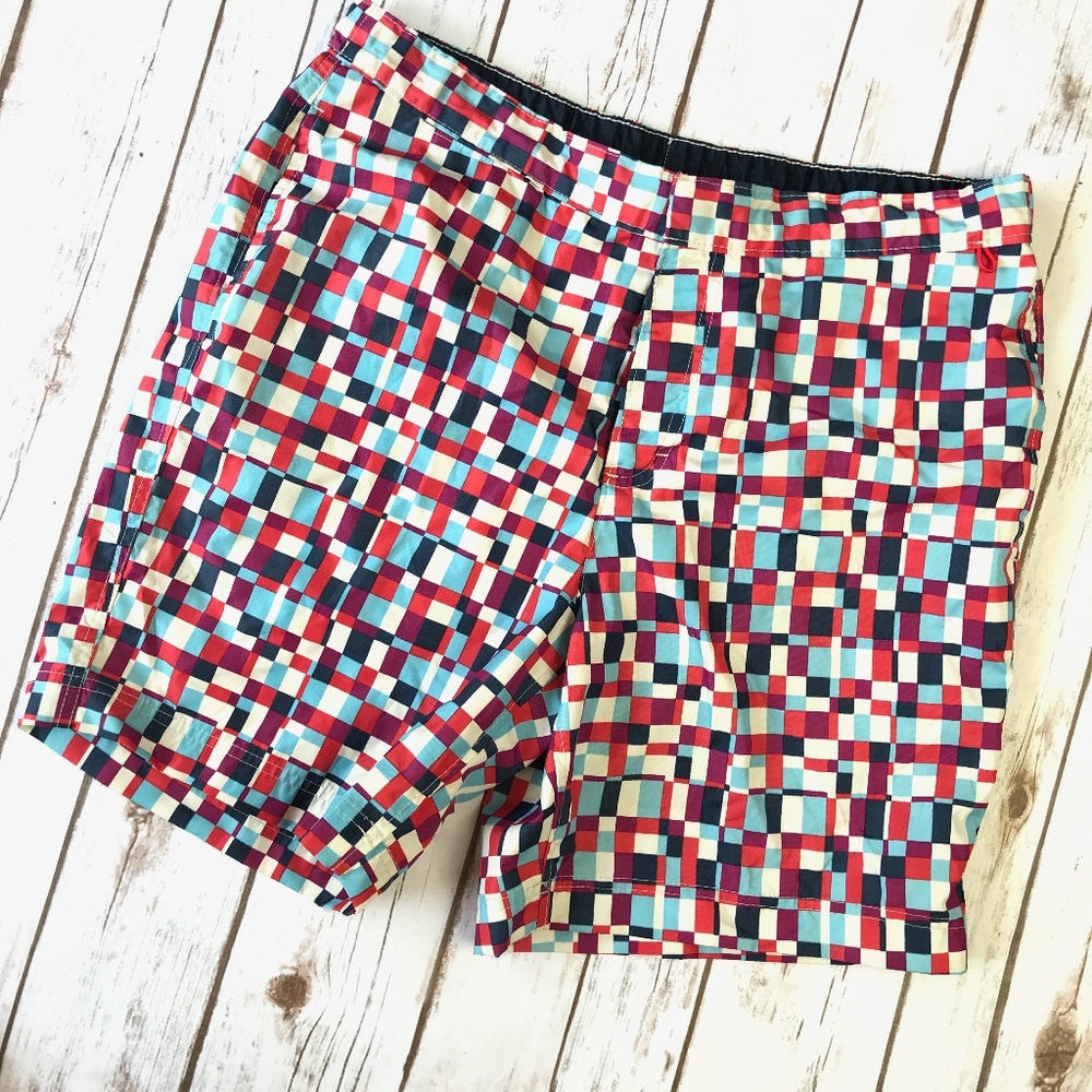 Lands' End Checkerboard Swim Shorts 35 NWOT